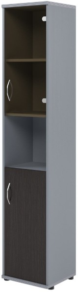 Шкаф колонка с малой глухой и стеклянной дверьми СУ-1.4(R) Венге/Металлик 406*365*1975