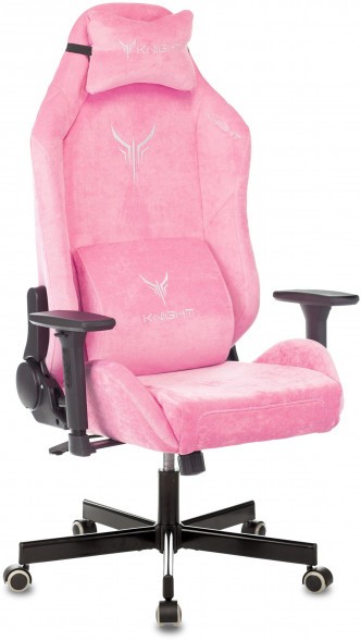 Кресло игровое Knight N1 Fabric розовый Velvet 36 с подголов. крестов. металл в Орске 