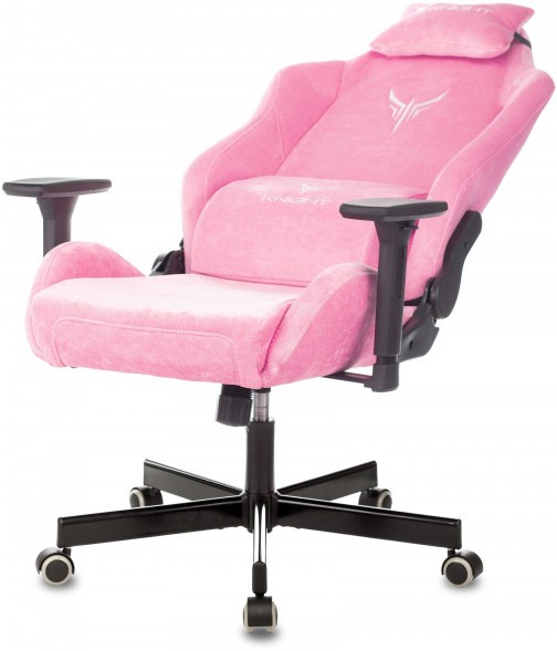 Кресло игровое Knight N1 Fabric розовый Velvet 36 с подголов. крестов. металл в Орске 